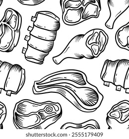 Beef Meat Pattern background. doodle steak pattern background. doodle meat pattern background.