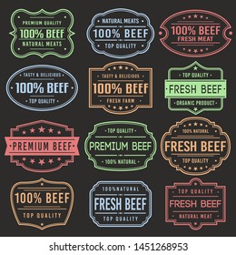 Beef Meat Premium Quality Stamp. Frames. Grunge Design. Icon Art Vector. Old Style Frames.