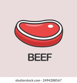 Beef Meat Steak Cartoon Vector Icon Illustration. Food Object Icon Concept Isolated Premium Vector. Flat Cartoon Style