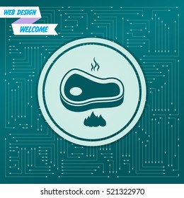 Beef Meat Steak icon on a green background, with arrows in different directions. It appears on the electronic board. Vector illustration