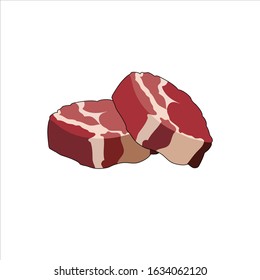 Beef meat steak, raw loin cuts. Red meat slices. Vector graphic illustration