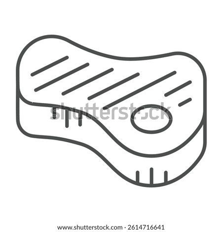 Beef of meat thin line icon, culinary cooking concept. Vector graphics. Fried beef steak, meat slice with bone sign on white background, linear style icon for mobile or web design