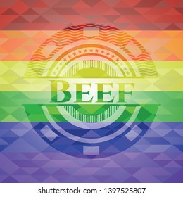 Beef on mosaic background with the colors of the LGBT flag