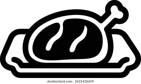 beef on plate icon black and white design