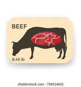 Beef Packaging Design with Cow Silhouette. Vector illustration