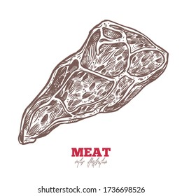 Beef or pork fresh raw meat steak isolated on white. Slice for grill or barbecue. Vector food sketch hand drawn illustration