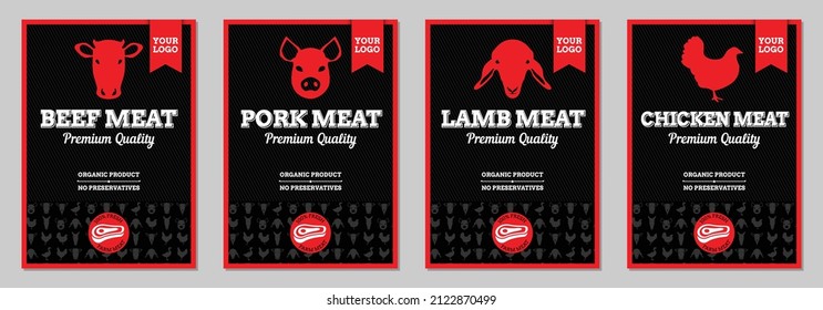 Beef, Pork, Lamb and Chicken Meat Packaging Label Design