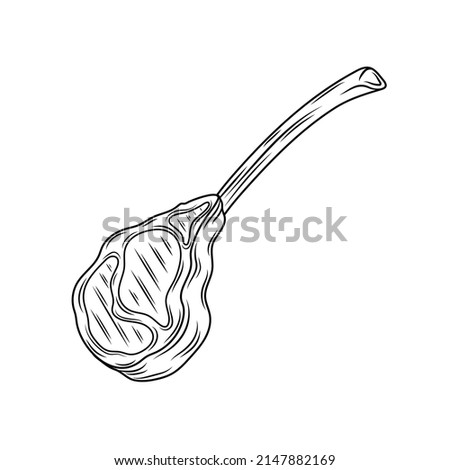 Beef, pork or lamb Red meat hand drawn sketch. Engraved raw food illustration. Butcher shop product. Prime rib steak vector illustration. Vintage style,can be used for logo, label, restaurant menu.
