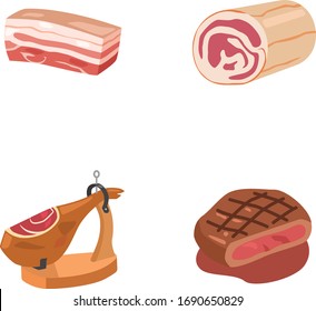 beef and pork meat color vector icons