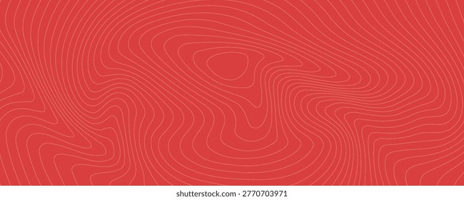 Beef or pork meat texture. Salmon, tuna or sushi structure. Fresh fillet macro view. Wavy lines and circles on red background. Vector flat illustration.