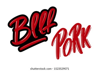 Beef and pork modern brush lettering text. Vector illustration logo for print and advertising