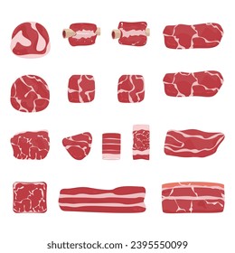 Beef pork packaging, a set of supermarket meat packages, isolated white beef and pork steak Vector illustration Isolated on the background, easy to edit.