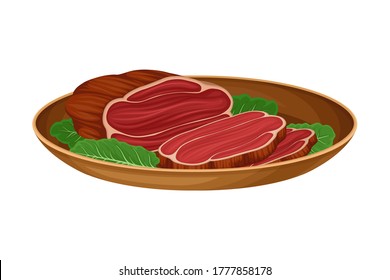 Beef or Pork Slab with Green Vegetable as Brazilian Cuisine Dish Vector Illustration