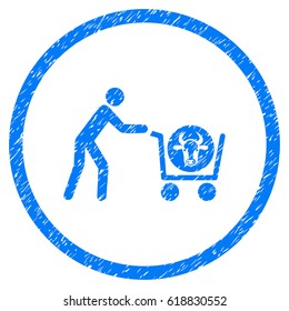 Beef Purchase grainy textured icon inside circle for overlay watermark stamps. Flat symbol with unclean texture. Circled vector blue rubber seal stamp with grunge design.