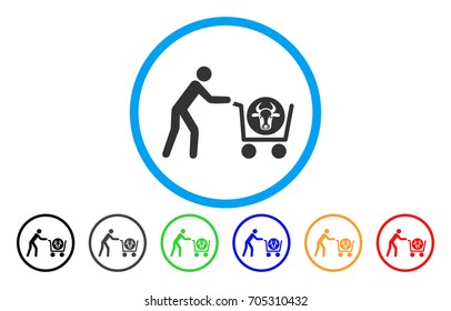 Beef Purchase vector rounded icon. Image style is a flat gray icon symbol inside a blue circle. Additional color variants are gray, black, blue, green, red, orange.