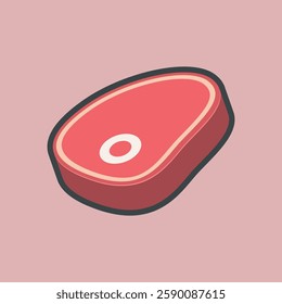 beef raw meat with outline flat vector design.