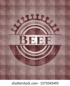 Beef red badge with geometric background. Seamless.