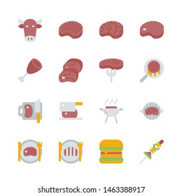 Beef related in flat icon set.Vector illustration