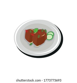 Beef Rendang Indonesian Food Logo Vector Illustration.