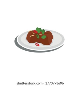 Beef Rendang Indonesian Food Logo Vector Illustration.