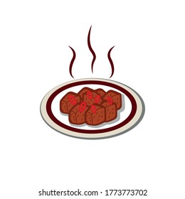 Beef Rendang Indonesian Food Logo Vector Illustration.