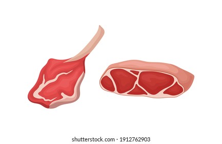 Beef Rib as Raw Meat Product for Cooking and Eating Vector Set