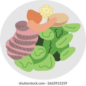 Menü Illustration Rindfleisch und Salat