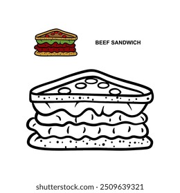 Beef Sandwich Branco Preenchimento Apenas Contorno Para Colorir Páginas Vetor Design 