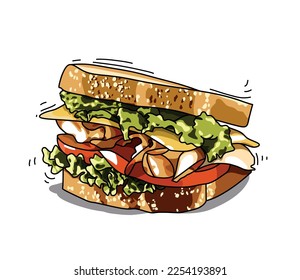 Beef Sandwich with sesame seed bread vector