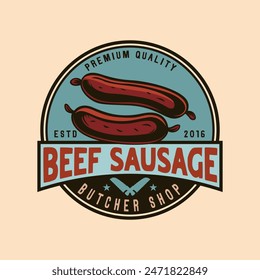 Beef sausage butchery shop red meat vintage logo