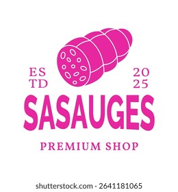 Beef sausage logo design template. Butchery sausages logotype for food market, ecommerce, organic products promotion. Vector illustration.