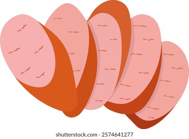 Beef Sausage Slices Food Illustration Isolated on White Background