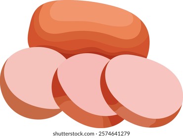 Beef Sausage Slices Food Illustration Isolated on White Background