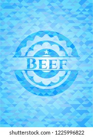 Beef sky blue emblem with mosaic ecological style background