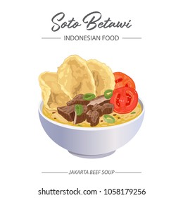 Beef Soup Soto Betawi. The Indonesian Food from Jakarta Indonesia.