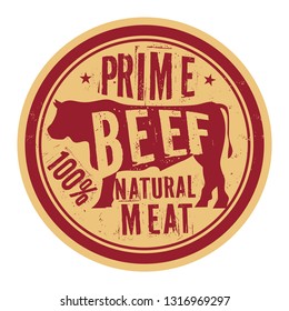 Beef Stamp Or Label Text Prime Beef Natural Meat, Vector Illustration