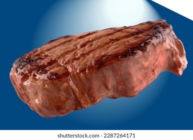 Beef steak, 3d, rare grilled steak, ultra realistic, icon, falling flying, detailed, food foto