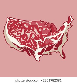 beef steak in america map shape, marbled meat illustration