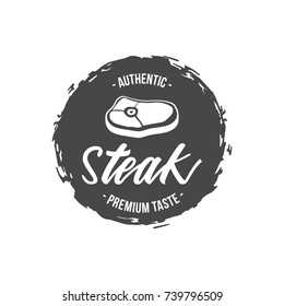 Beef Steak Barbecue Restaurant Logo Retro Hipster Vintage Design Style. Vector Logo Template with Solid Grunge Background