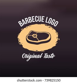 Beef Steak Barbecue Restaurant Logo with Retro, Hipster, Vintage Style, Vector Logo Design