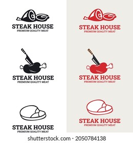 Beef Steak Barbecue Steakhouse Restaurant Logo with Retro. steak house typography labels and grill emblems