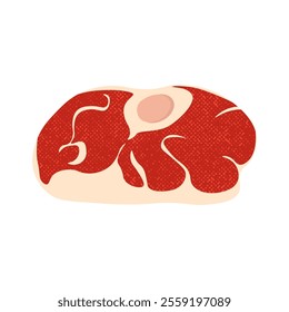 Beef steak. Cartoon meat fillet with bone, grilled barbecue protein ingredient, butcher shop red meat product, fresh steak cut for restaurant menu. Vector illustration.