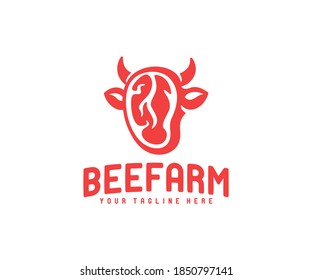 Beef steak, cow or bull, logo design. Food, meat, meal, butcher shop and steakhouse, vector design and illustration