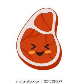 Beef Steak with Cute Smiling Face as Ketogenic Diet Food Vector Illustration