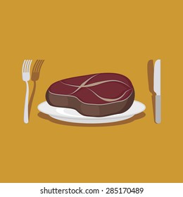 Beef Steak. Cutlery: knife and fork. Vector illustration
