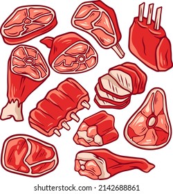 Beef Steak Doodle Illustration Pack