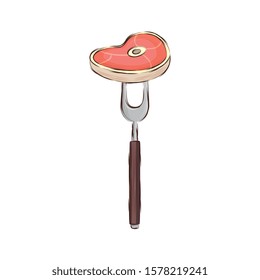 beef steak in fork barbecue isolated icon vector illustration design