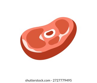Bife de carne, carne vermelha crua fresca, pedaço de corte. Fatia marmoreada com osso e gordura, ingrediente alimentar para cozinhar. Produto de talho não cozido. Ilustração de vetor plano isolada no plano de fundo branco