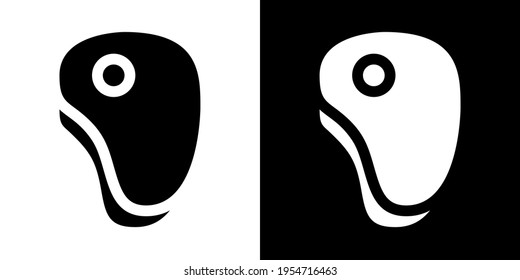 Beef Steak. Icon in White and Black Version.