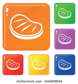 Beef steak icons set collection vector 6 color isolated on white background